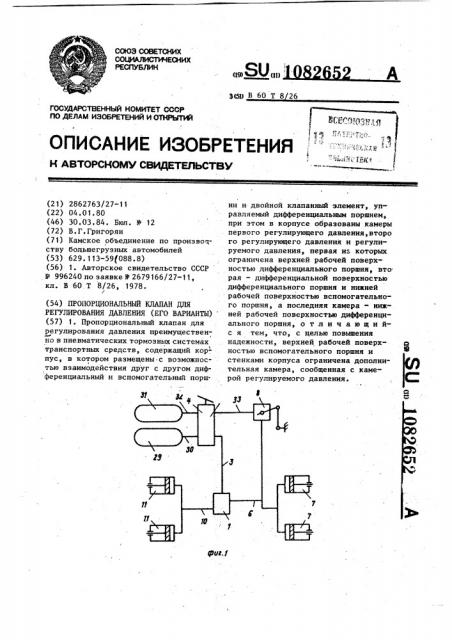 Пропорциональный клапан для регулирования давления (его варианты) (патент 1082652)
