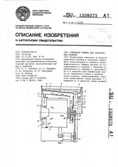 Сушильная машина для текстильных изделий (патент 1359373)