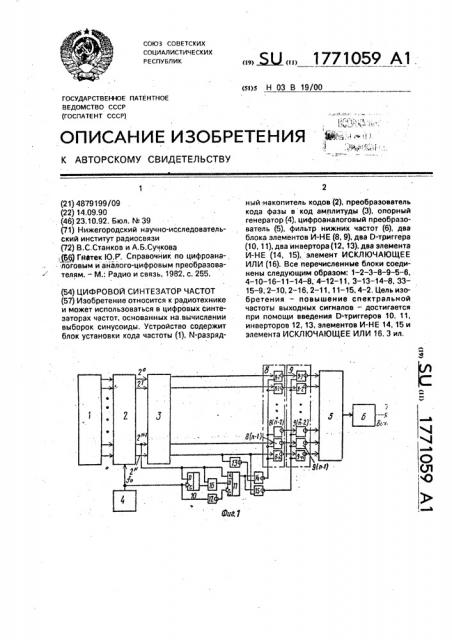 Цифровой синтезатор частот (патент 1771059)