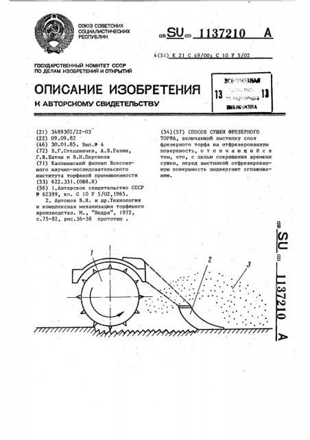 Способ сушки фрезерного торфа (патент 1137210)