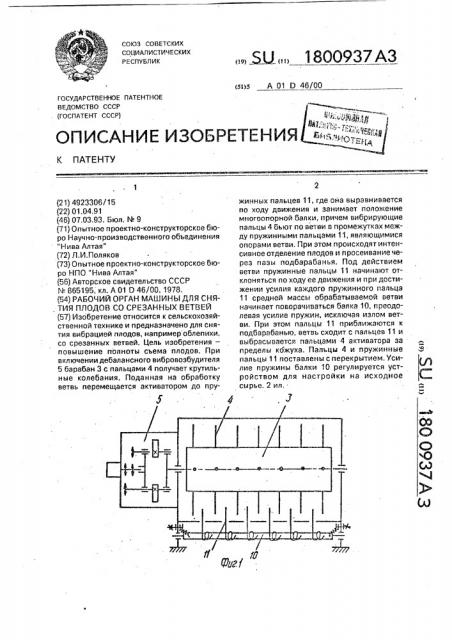 Рабочий орган машины для снятия плодов со срезанных ветвей (патент 1800937)