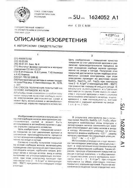 Способ получения покрытий на основе карбидов железа (патент 1624052)