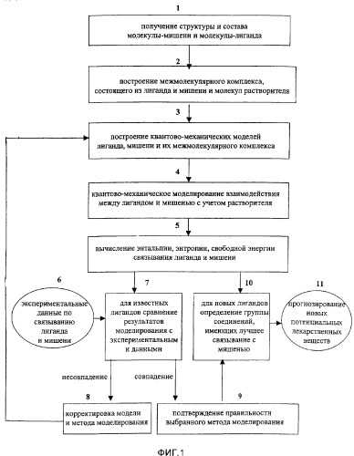 Способ моделирования и прогнозирования связывания молекул-лигандов с молекулами-мишенями методами квантовой механики с учетом влияния растворителя (патент 2265244)