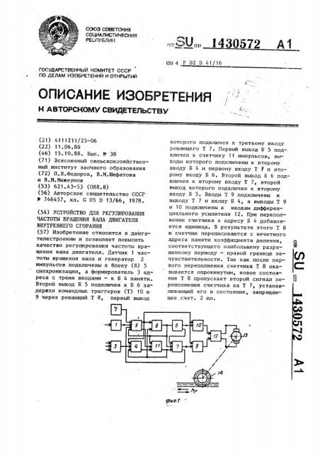 Устройство для регулирования частоты вращения вала двигателя внутреннего сгорания (патент 1430572)