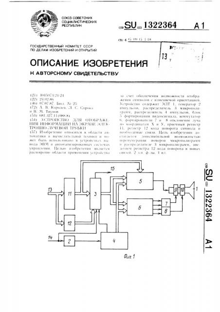 Устройство для отображения информации на экране электронно- лучевой трубки (патент 1322364)