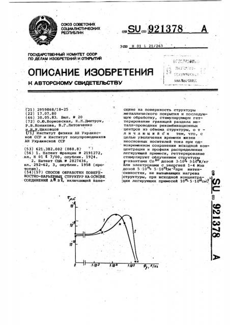 Способ обработки поверхностно-барьерных структур на основе соединений @ @ (патент 921378)