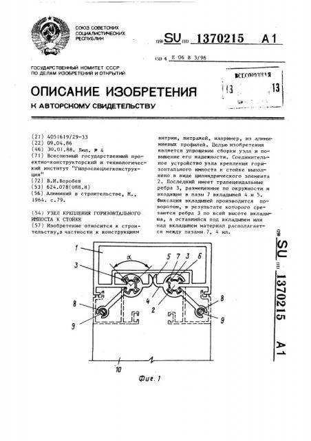 Узел крепления горизонтального импоста к стойке (патент 1370215)