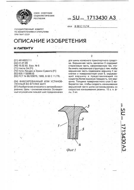 Фиксированный или установленный во втулке шип (патент 1713430)