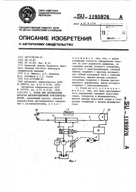 Стенд для определения порогов акселерационной чувствительности (патент 1195976)