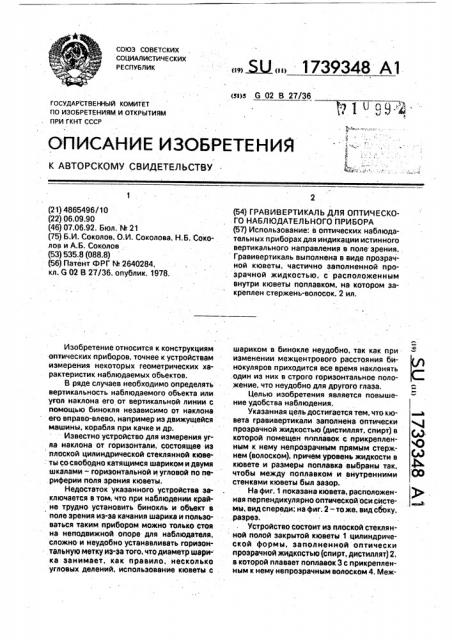 Гравивертикаль для оптического наблюдательного прибора (патент 1739348)