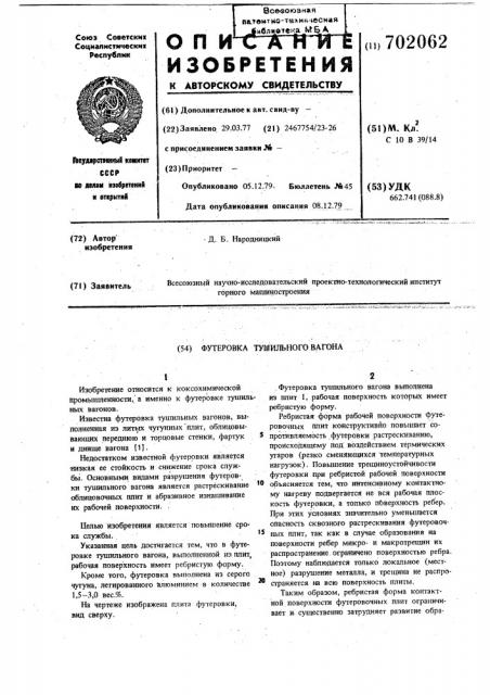 Футеровка тушильного вагона (патент 702062)
