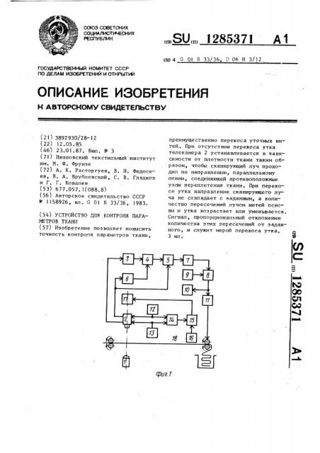 Устройство для контроля параметров ткани (патент 1285371)