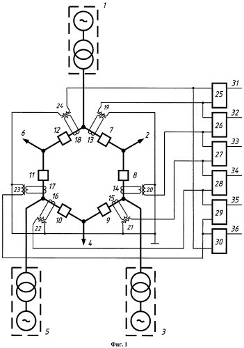 Устройство централизованной резервной защиты присоединений схемы шестиугольника (патент 2363084)