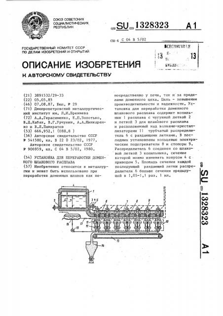 Установка для переработки доменного шлакового расплава (патент 1328323)