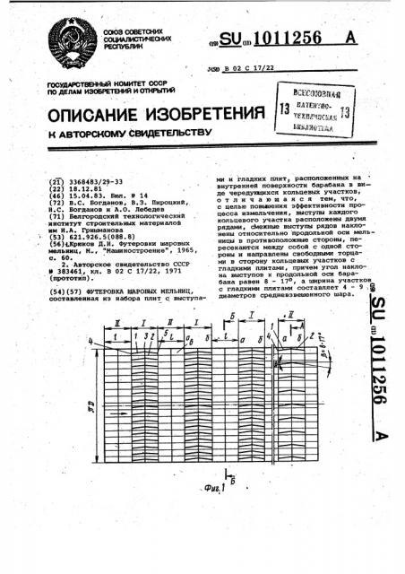 Футеровка шаровых мельниц (патент 1011256)