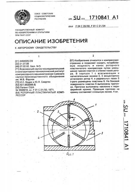 Роторный пластинчатый компрессор (патент 1710841)