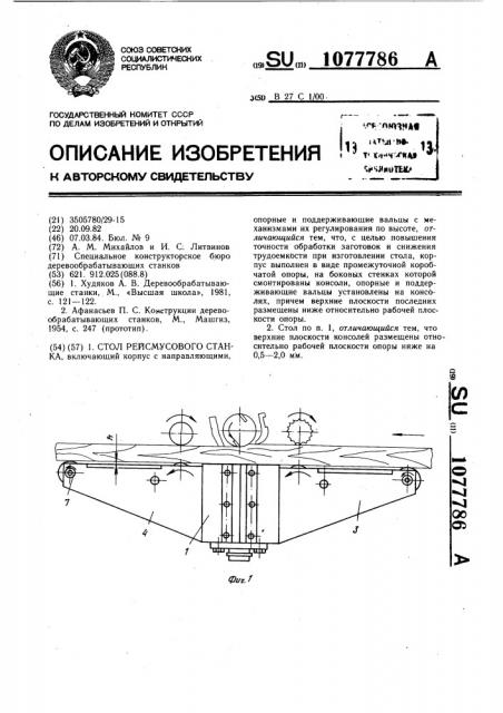 Стол рейсмусового станка (патент 1077786)
