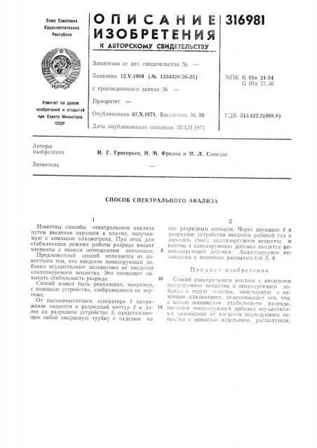 Способ спектрального анализа (патент 316981)
