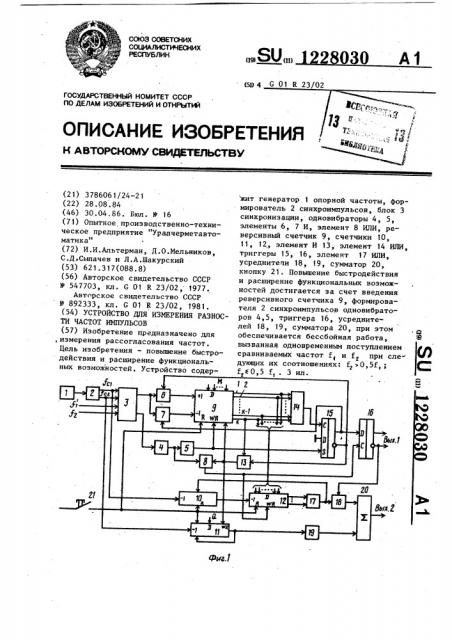 Устройство для измерения разности частот импульсов (патент 1228030)