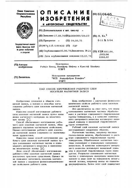 Способ изготовления рабочего слоя носителя магнитной записи (патент 610165)