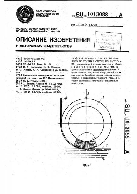 Барабан для непрерывного получения сетки из расплава (патент 1013088)