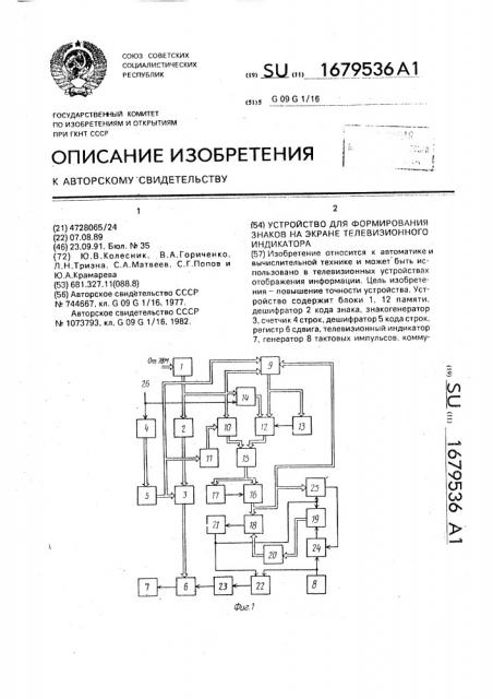 Устройство для формирования знаков на экране телевизионного индикатора (патент 1679536)