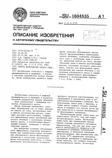 Способ переработки плодов облепихи (патент 1604835)