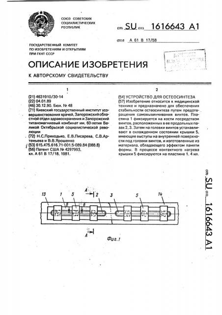 Устройство для остеосинтеза (патент 1616643)