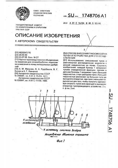 Способ внесения тукосмесей на почву и устройство для его осуществления (патент 1748706)