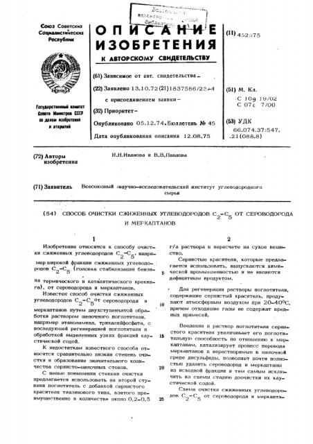 Способ очистки сжиженных углеводородов с2-с5 от сероводорода и меркаптанов (патент 452575)