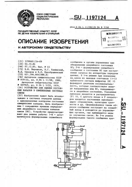 Устройство для оценки состояния каналов в симплексных системах связи (патент 1197124)