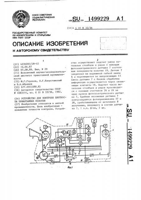 Устройство для контроля плотности трикотажных полотен (патент 1499229)