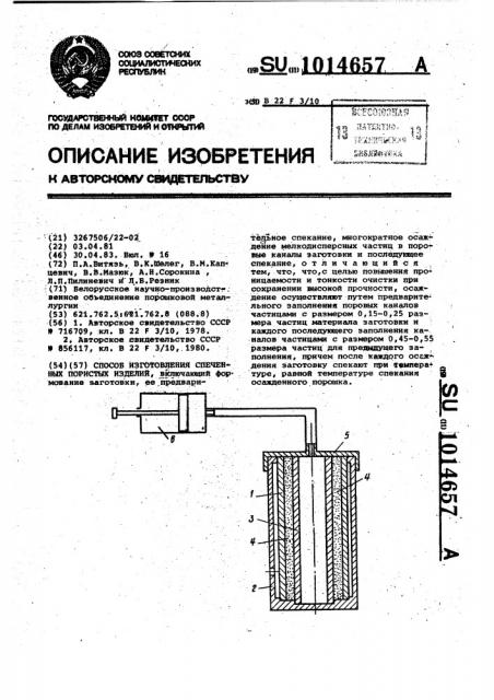 Способ изготовления спеченных пористых изделий (патент 1014657)