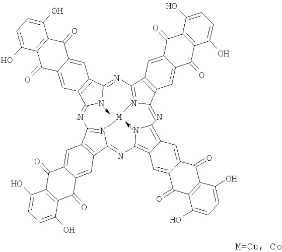 Тетра-(5-ацетиламино-7-гидрокси)-антрахинонопорфиразины меди и кобальта (патент 2404186)