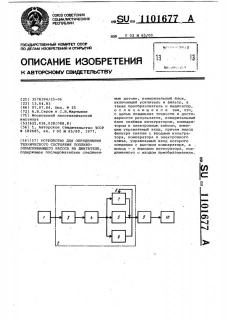 Устройство для определения технического состояния топливовпрыскивающего насоса на двигателе (патент 1101677)