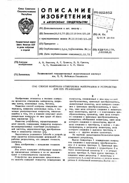 Способ контроля отвердения материалов и устройство для его реализации (патент 602852)