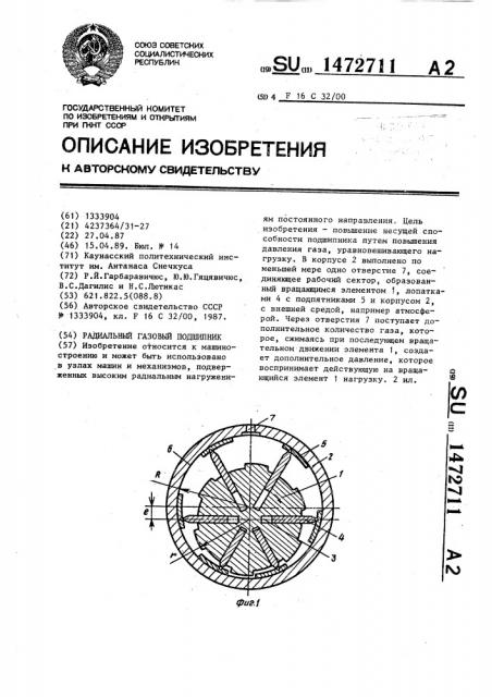 Радиальный газовый подшипник (патент 1472711)