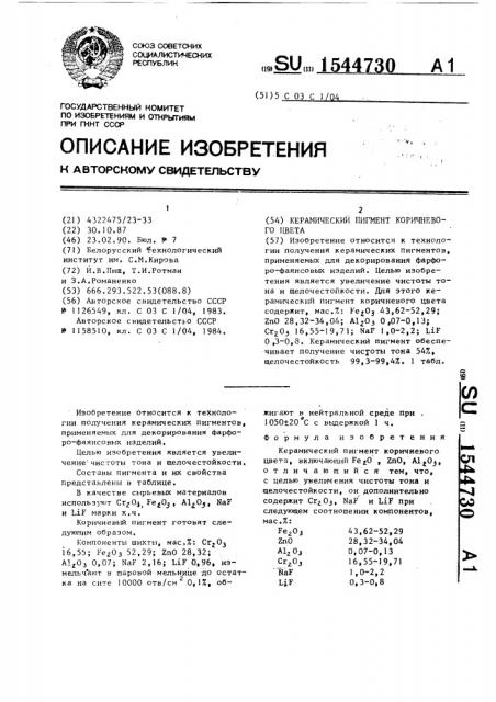 Керамический пигмент коричневого цвета (патент 1544730)