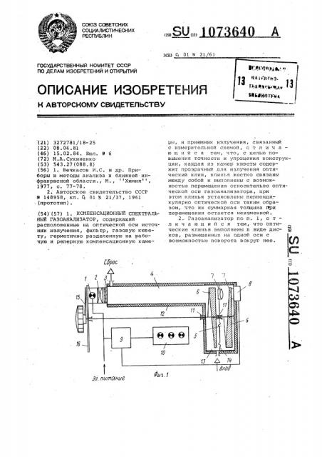 Компенсационный спектральный газоанализатор (патент 1073640)