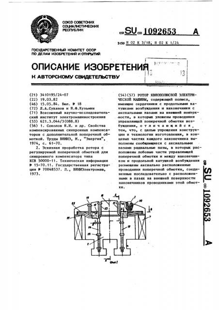 Ротор явнополюсной электрической машины (патент 1092653)
