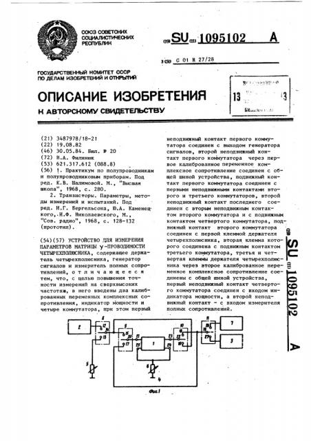 Устройство для измерения параметров матрицы @ -проводимости четырехполюсника (патент 1095102)