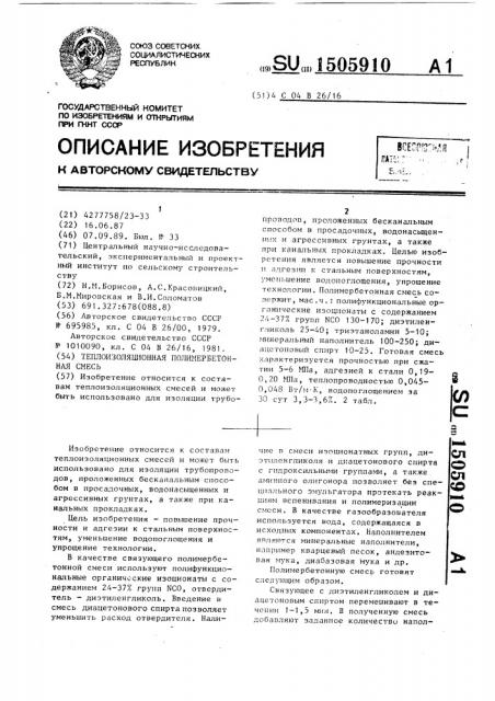 Теплоизоляционная полимербетонная смесь (патент 1505910)