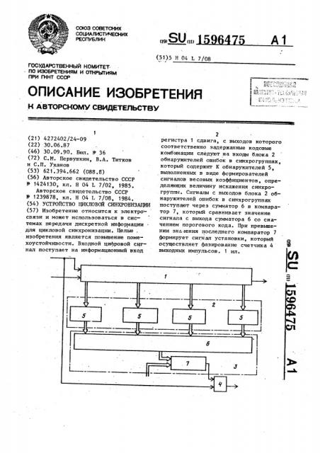 Устройство цикловой синхронизации (патент 1596475)