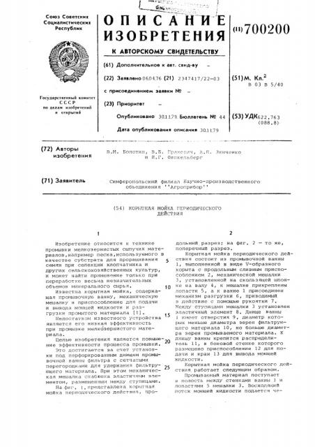 Корытная мойка периодического действия (патент 700200)