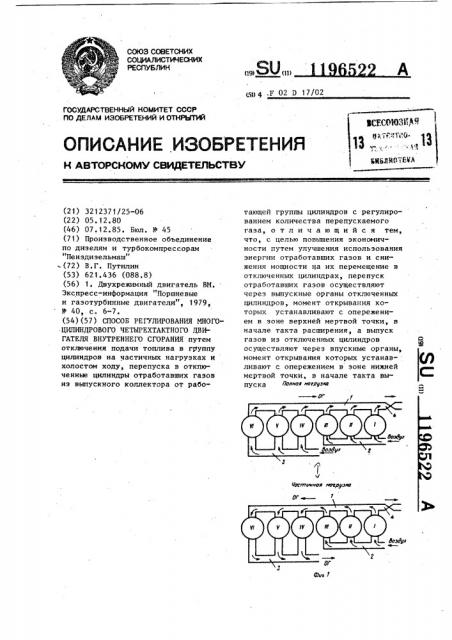 Способ регулирования многоцилиндрового четырехтактного двигателя внутреннего сгорания (патент 1196522)