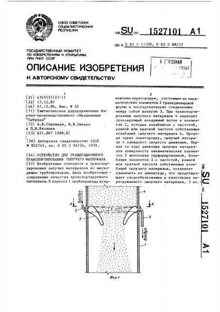 Устройство для гравитационного транспортирования сыпучего материала (патент 1527101)