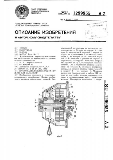 Грузоуравновешивающий пружинный балансир (патент 1299955)