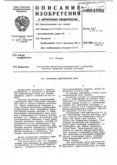 Футеровка индукционной печи (патент 664006)