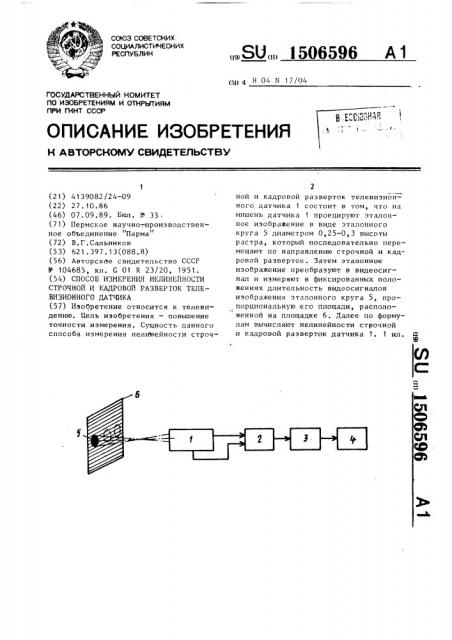 Способ измерения нелинейности строчной и кадровой разверток телевизионного датчика (патент 1506596)