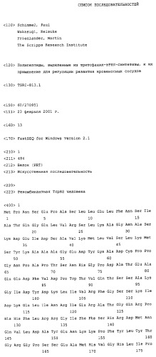 Полипептиды, происходящие из триптофанил-трнк-синтетазы, и их применение для регуляции развития кровеносных сосудов (патент 2297425)